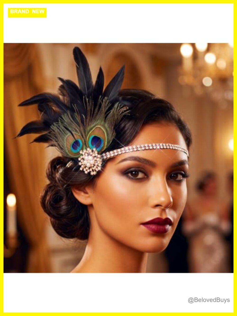 Flapper Feather Headband Rhinestones Pearl 1920s Headpiece